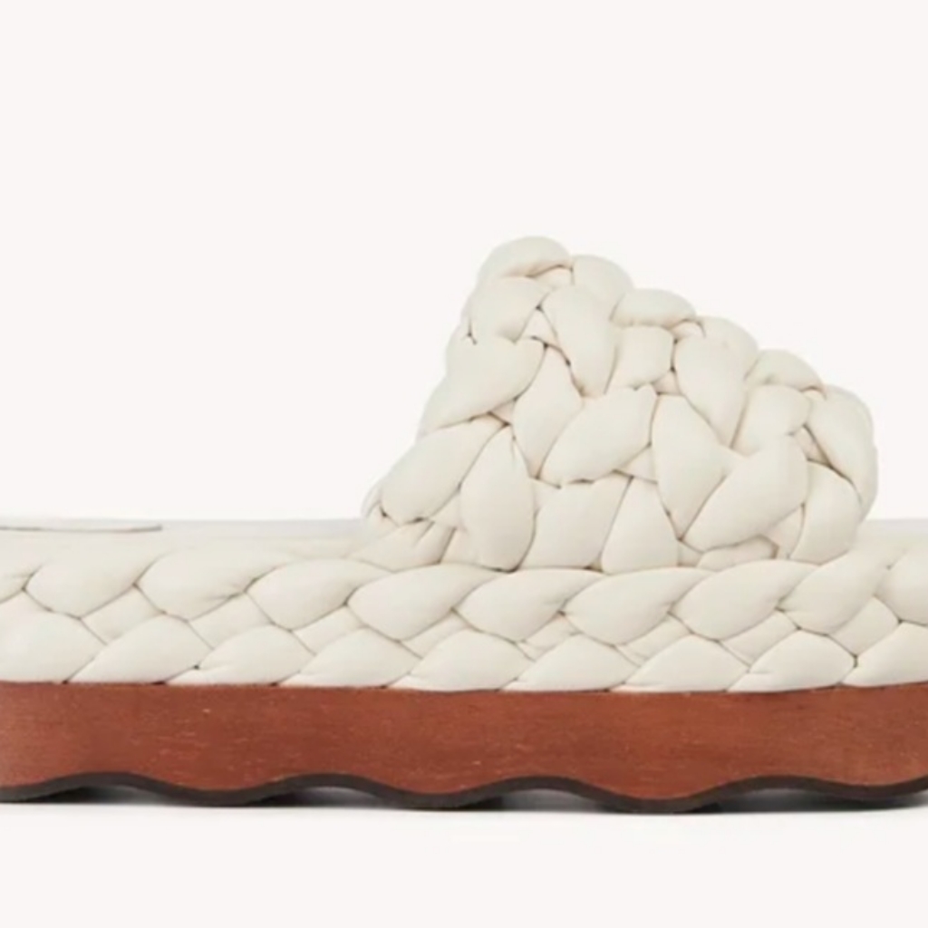 Chloe Wavy Flat Mule Slides $950 Eggshell Color/ Made In Spain